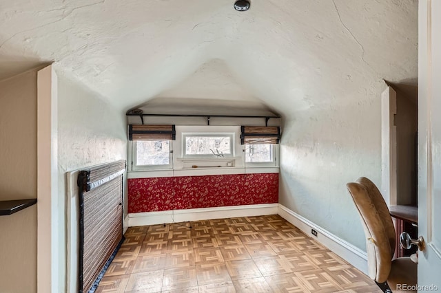 additional living space with baseboards and lofted ceiling