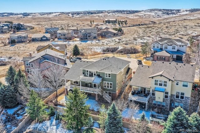 aerial view featuring a residential view and a mountain view