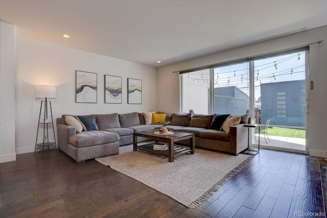 living room with dark wood-type flooring