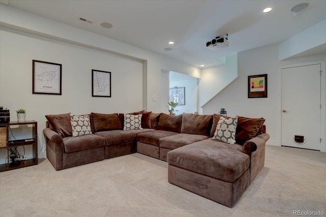 living room with light carpet