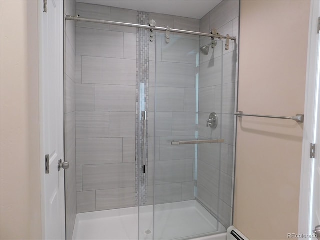 bathroom with a shower stall