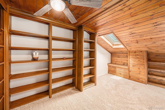 3756 S Mission Pkwy, Aurora, CO 80013 - bonus room with wood ceiling, lofted ceiling, a skylight, carpet floors, and a ceiling fan