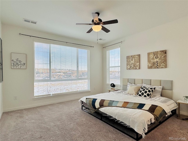 bedroom featuring carpet and ceiling fan