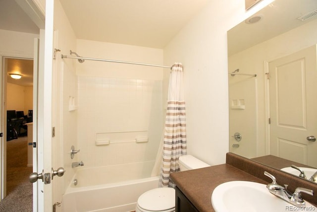 18709 E 47th Dr, Denver, CO 80249 - bathroom with visible vents, toilet, vanity, and shower / bath combination with curtain
