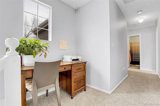 14944 E Archer Cir, Aurora, CO 80012 - home office with attic access, baseboards, and light carpet