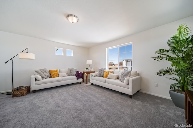 living area featuring baseboards and carpet