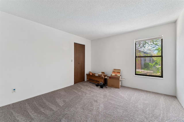 spare room featuring carpet flooring and a textured ceiling