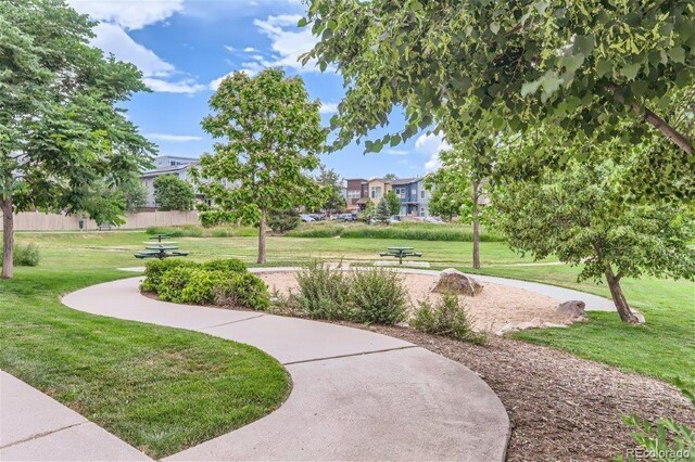 view of property's community with a lawn