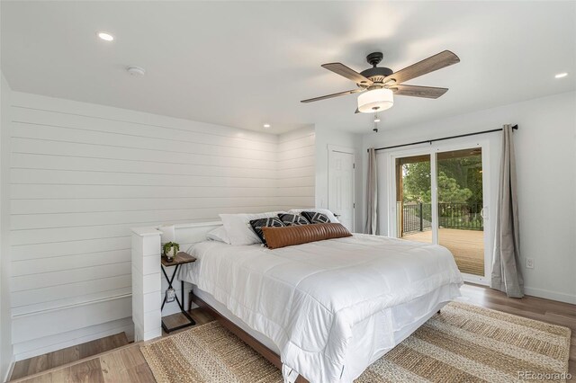 2230 S Platte River Rd, Sedalia, CO 80135 - bedroom featuring access to outside, ceiling fan, light wood finished floors, recessed lighting, and baseboards