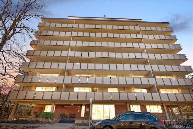 view of property at dusk