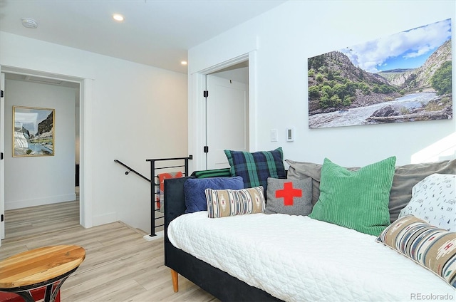 bedroom featuring light wood-type flooring