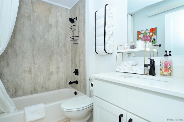 full bathroom featuring vanity, shower / tub combo with curtain, and toilet