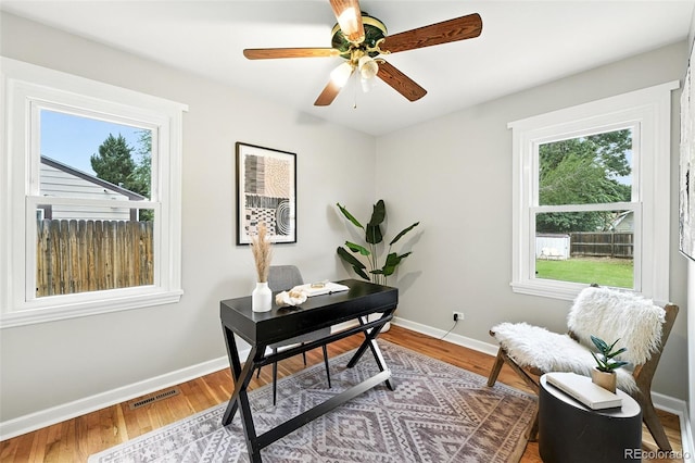 2000 S King St, Denver, CO 80219 - office area featuring a ceiling fan and wood finished floors