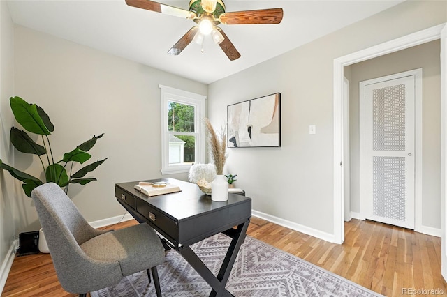 2000 S King St, Denver, CO 80219 - office area featuring light wood-style floors and a ceiling fan