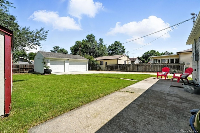 2000 S King St, Denver, CO 80219 - fenced backyard with a detached garage, an outdoor structure, and a patio