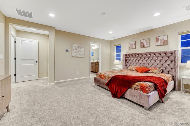2775 Morningbird Ln, Castle Rock, CO 80109 - bedroom featuring light colored carpet, baseboards, recessed lighting, and connected bathroom
