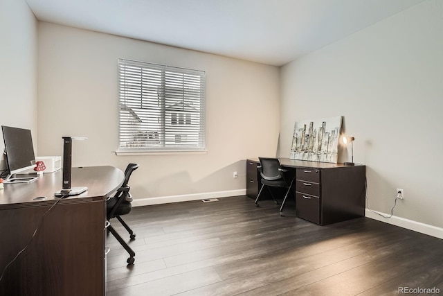 1403 Hart Ln, Elizabeth, CO 80107 - office area with dark wood-style floors and baseboards