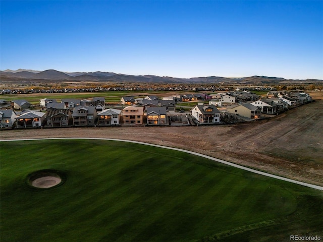 drone / aerial view featuring a mountain view