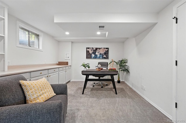 5616 S Kenton Ct, Englewood, CO 80111 - office area featuring light colored carpet, recessed lighting, and baseboards