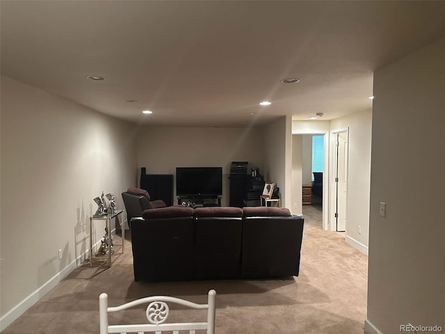 15501 E 112th Ave Unit 28E, Commerce City, CO 80022 - living area with light colored carpet, recessed lighting, and baseboards