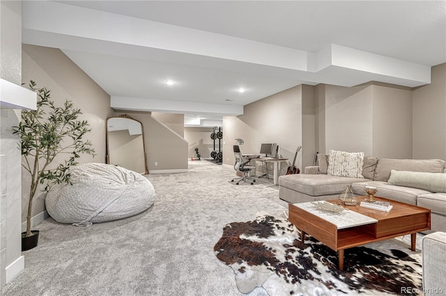 6366 N Emporia St, Denver, CO 80238 - carpeted living area featuring a desk and recessed lighting