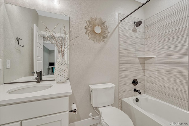 6366 N Emporia St, Denver, CO 80238 - bathroom featuring shower / tub combination, vanity, and a textured wall