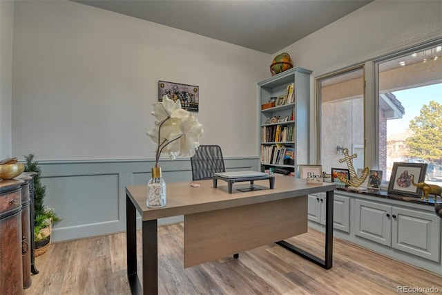 2770 Rossmere St, Colorado Springs, CO 80919 - office space with a wainscoted wall and light wood finished floors