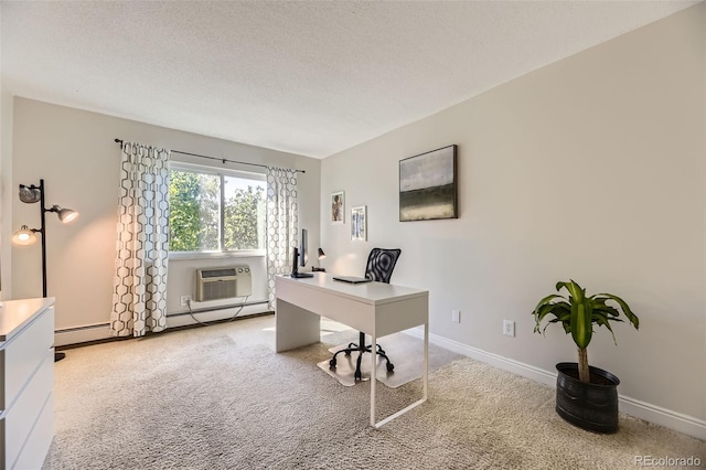 7020 E Girard Ave Unit 206, Denver, CO 80224 - carpeted home office with a wall mounted AC, a textured ceiling, and baseboard heating