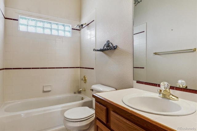 9920 Glenellen Dr, Peyton, CO 80831 - bathroom with toilet, vanity, and shower / bathtub combination
