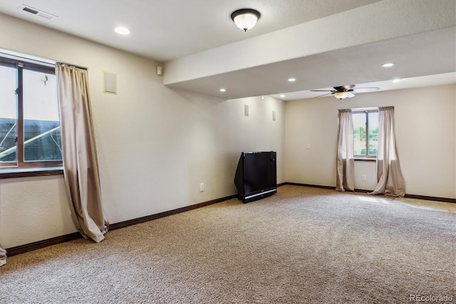 9920 Glenellen Dr, Peyton, CO 80831 - spare room with baseboards, recessed lighting, a ceiling fan, visible vents, and carpet