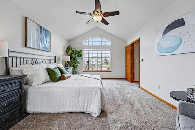 9515 Dolton Way, Highlands Ranch, CO 80126 - carpeted bedroom with vaulted ceiling, baseboards, and ceiling fan