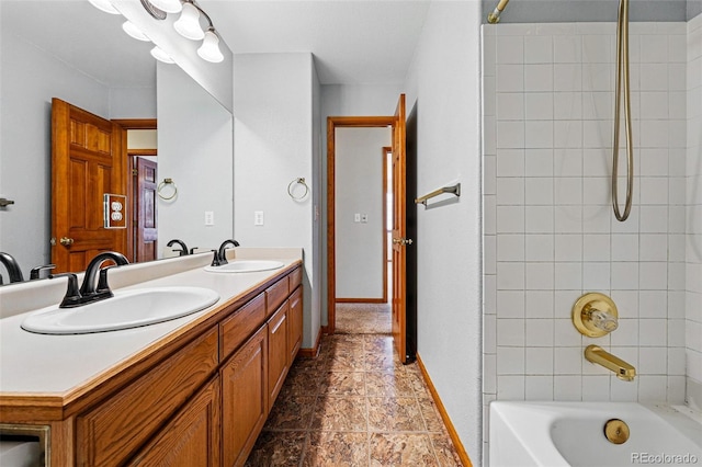9515 Dolton Way, Highlands Ranch, CO 80126 - bathroom featuring baseboards, shower / washtub combination, and double vanity
