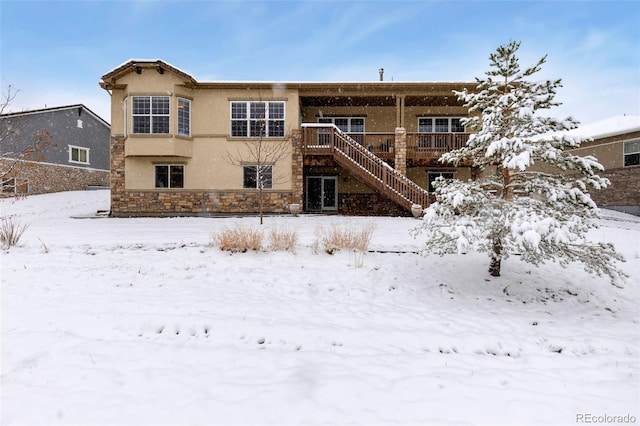 view of snow covered property