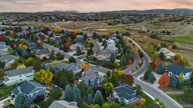 aerial view with a residential view and a mountain view