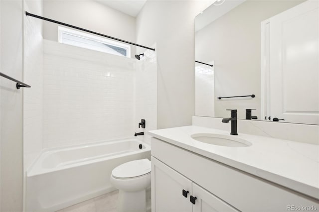 full bathroom featuring tile patterned floors, vanity, toilet, and shower / bathing tub combination