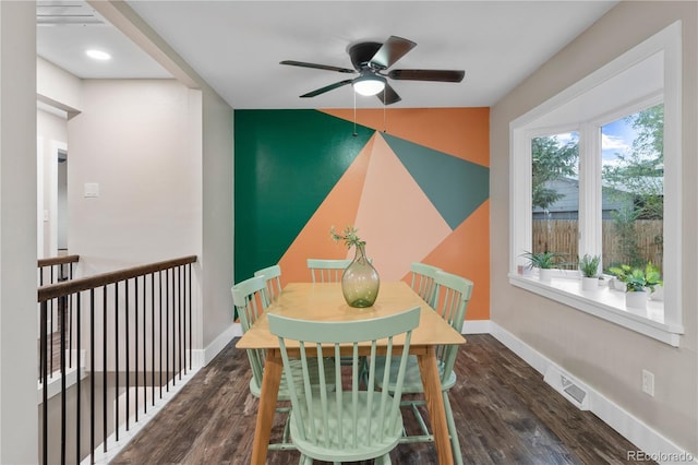8060 Stuart Pl, Westminster, CO 80031 - dining room with wood finished floors, a ceiling fan, and lofted ceiling