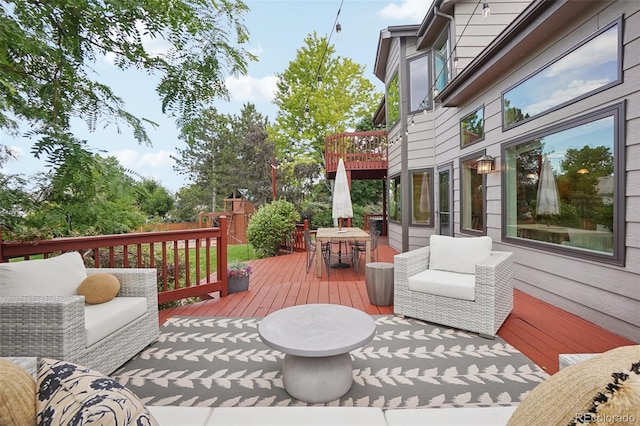 2841 Wyecliff Way, Highlands Ranch, CO 80126 - wooden terrace with outdoor dining area