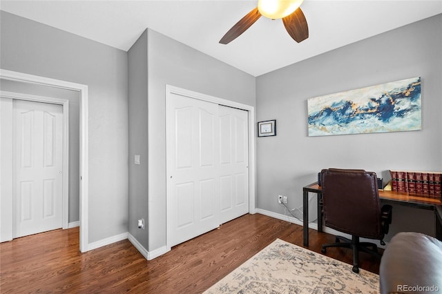 16110 Poplar St, Brighton, CO 80602 - office space with a ceiling fan, wood finished floors, and baseboards