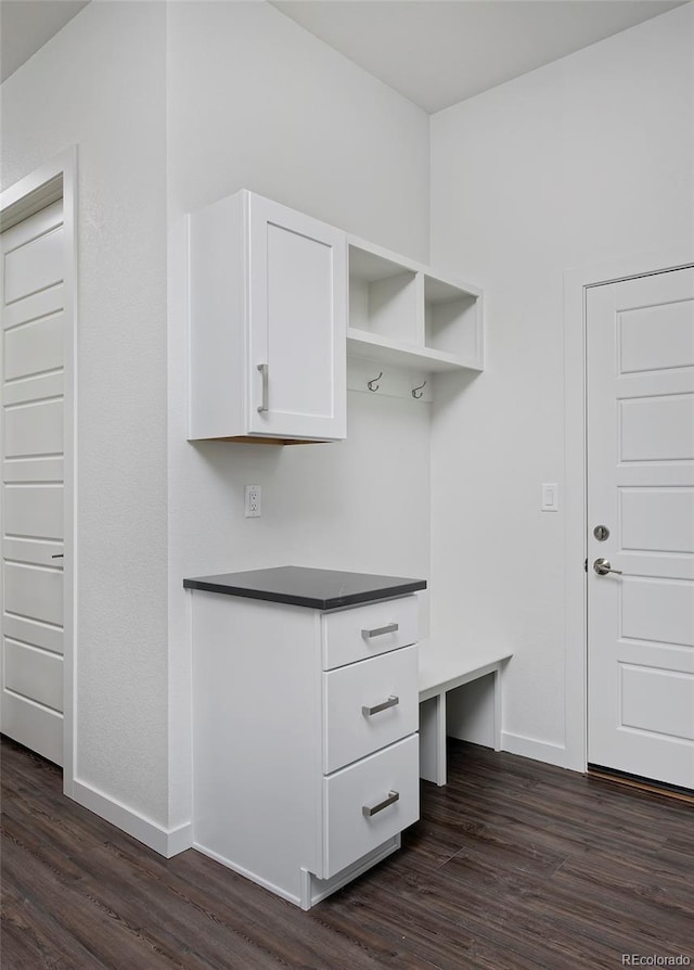 interior space featuring baseboards and dark wood finished floors