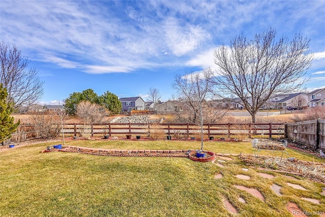 view of yard with a fenced backyard