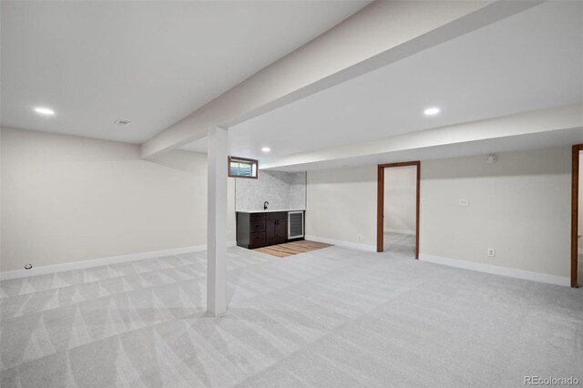 basement with light carpet