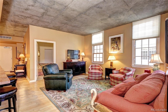 living room featuring light wood-type flooring