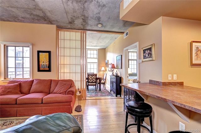 living room featuring light wood-type flooring