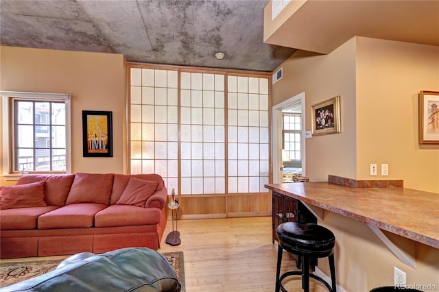 living room featuring light wood-type flooring