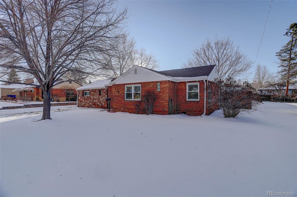 view of snow covered exterior