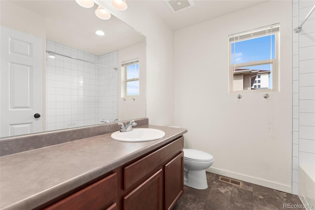 3692 Celestial Ave, Castle Rock, CO 80109 - bathroom featuring vanity, toilet, baseboards, and bathing tub / shower combination