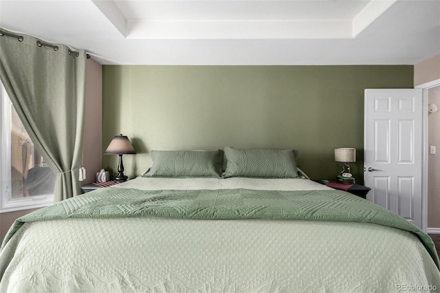 bedroom featuring a tray ceiling