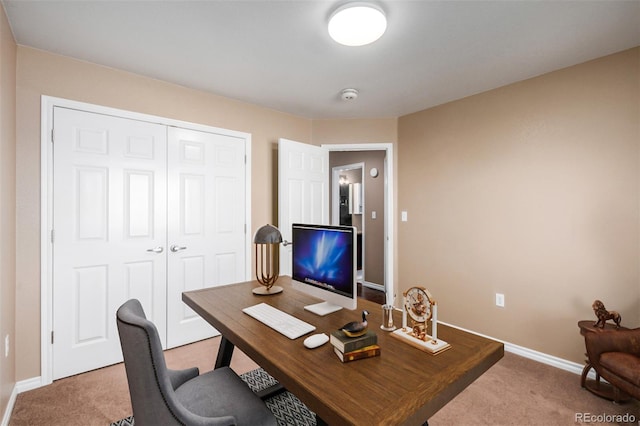 view of carpeted home office