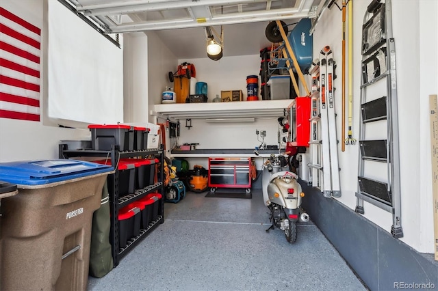 garage featuring a workshop area