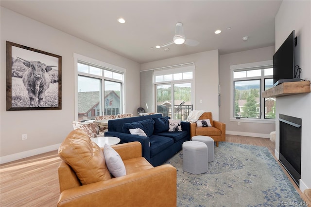 living room featuring plenty of natural light and light hardwood / wood-style floors